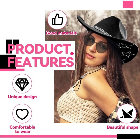 Cowgirl Hat and Bandana with Glitter Rhinestones and Heart Sunglasses for Women - Picture 4 of 6